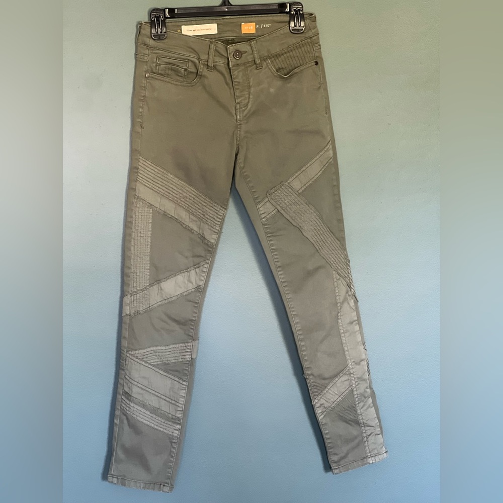 Pilcro and the Letter Press green textured skinny jeans